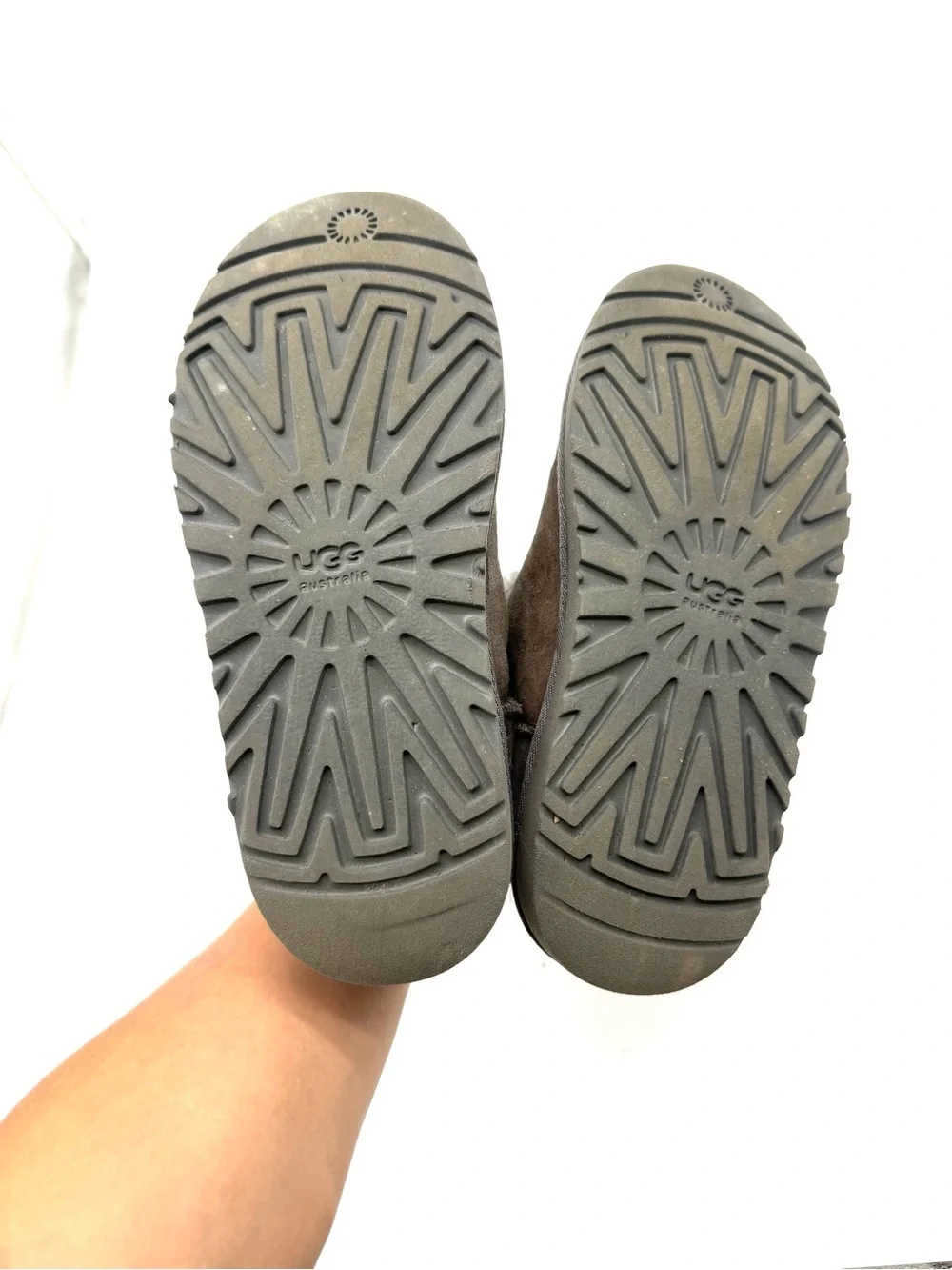 UGG Mini Bailey Button Boots Brown Gray Taupe Kids Size 4